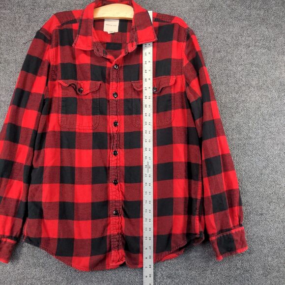 American Eagle Men's Button Up Shirt Red Checkered Large Long Sleeve Cotton - Picture 10 of 12